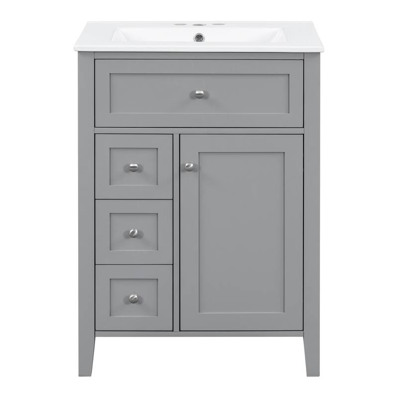 Roomfitters 24" Bathroom Vanity with Sink, Solid Wood Legs, 4 Drawers & Cabinet with Adjustable Shelf