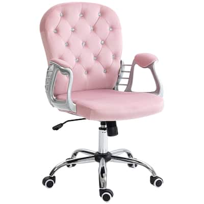 Adjustable Velvet Desk Chair with Swivel Wheels, Padded Armrests, Tilt Function, and Comfortable Curved Backrest for Home Office