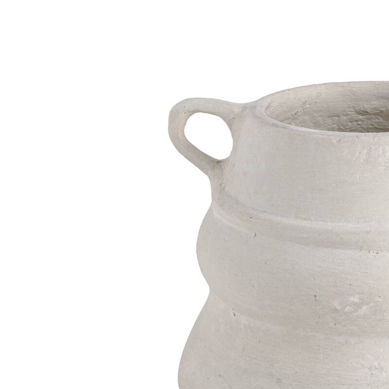 Paper Mache Vase Natural White Dia 8.46" - NATURAL WHITE - NATURAL WHITE