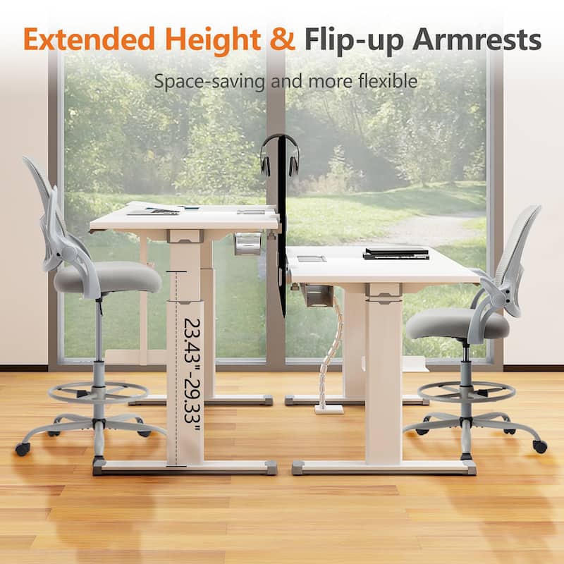 Drafting Tall Office Chair Ergonomic High Desk Chair with Flipup
