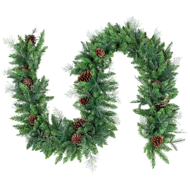Pine and Cedar Artificial Christmas Garland with Pinecones - 10' x 15" - Unlit
