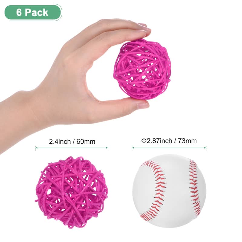 6-Pack Wicker Rattan Balls for Christmas/Weddings/DIY - Rose Red - 2.4 Inch
