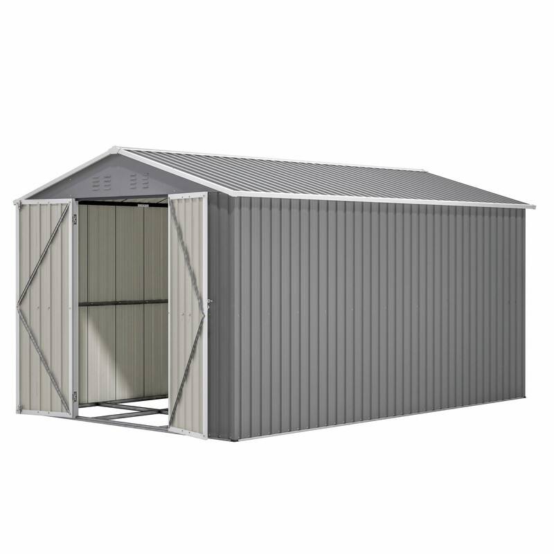 8' x 12' Lockable Outdoor Metal Storage Shed, Aluminum Frame, Durable Garden Tool Shed for Backyard, Patio or Lawn