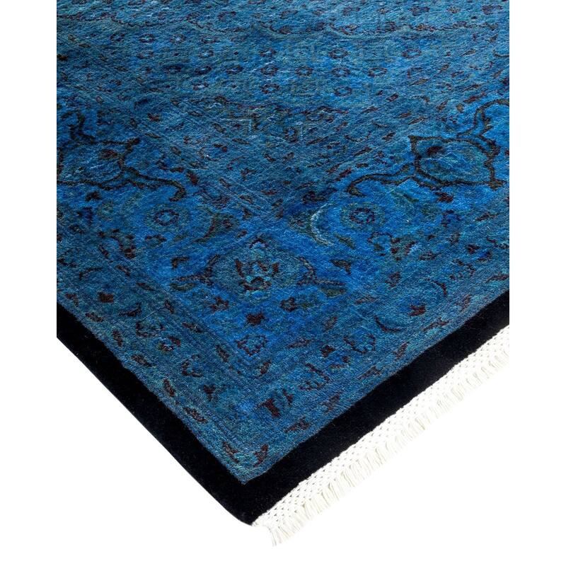 Overton Hand Knotted Wool Vintage Inspired Modern Contemporary Overdyed Blue Area Rug - 6' 8" x 9' 10"