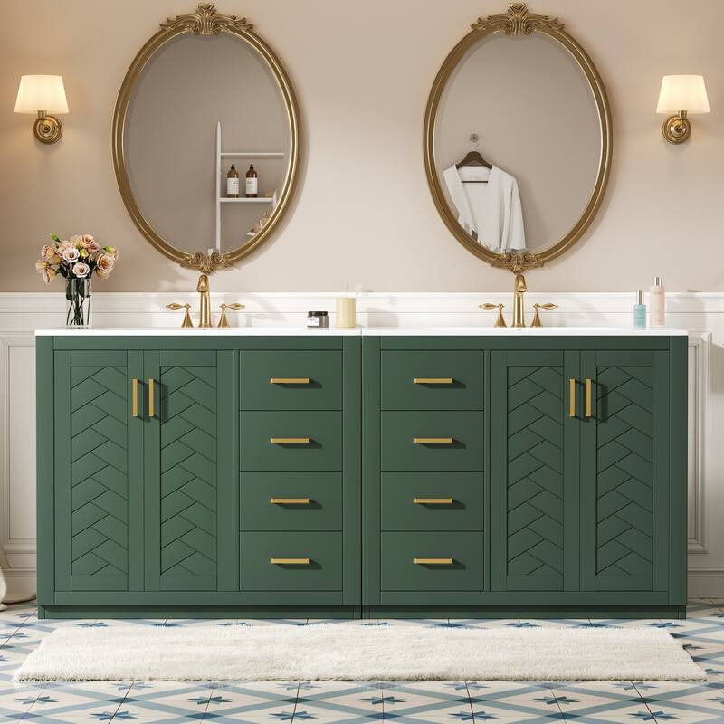 GDFStudio - Briarwick Modern Freestanding Double Bathroom Vanity Set with Ceramic Sinks, Drawers & Soft Closing Doors - 72'W