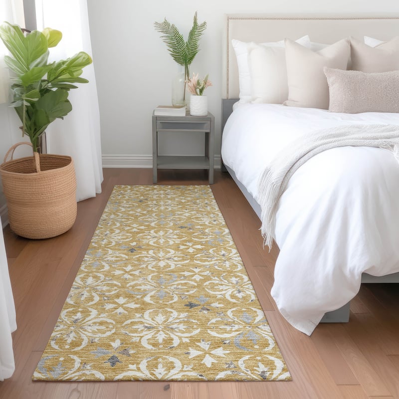 Premium Washable Super Soft Transitional Medallions Mayfield Rug - Gold - 2'3" x 7'6"