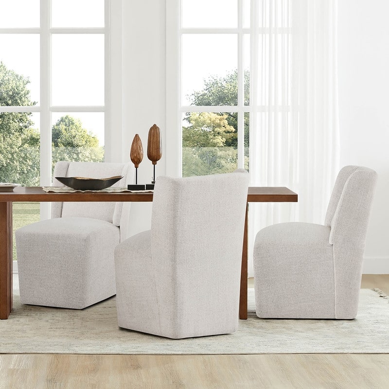 Spruce & Spring Iris Modern Upholstered Fabric Dining Chair with Casters - Set of 3 - Wheat(Multi-colored)