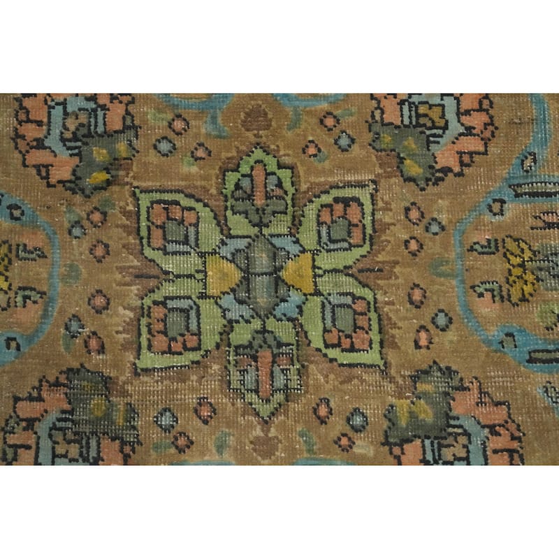 Hand Knotted Oriental 100% Wool Carpet Traditional Floral Green Tabriz Area Rug - 8' 10'' X 6' 3''