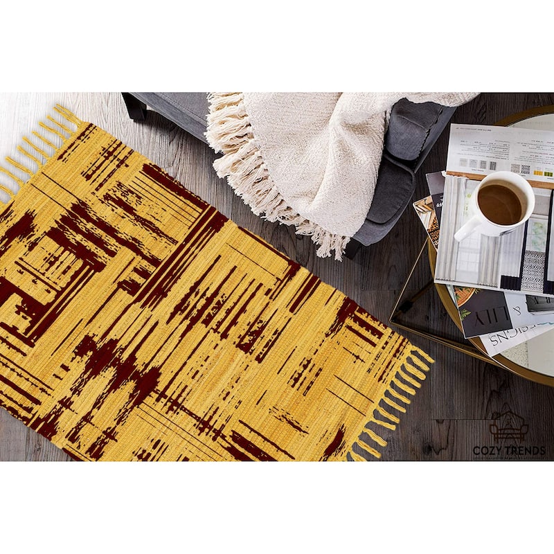 Authentic Hand-Woven Indian Cotton Rug 24''x36'' - Washable, Reversible, and Timelessly Stylish - 2'x3'