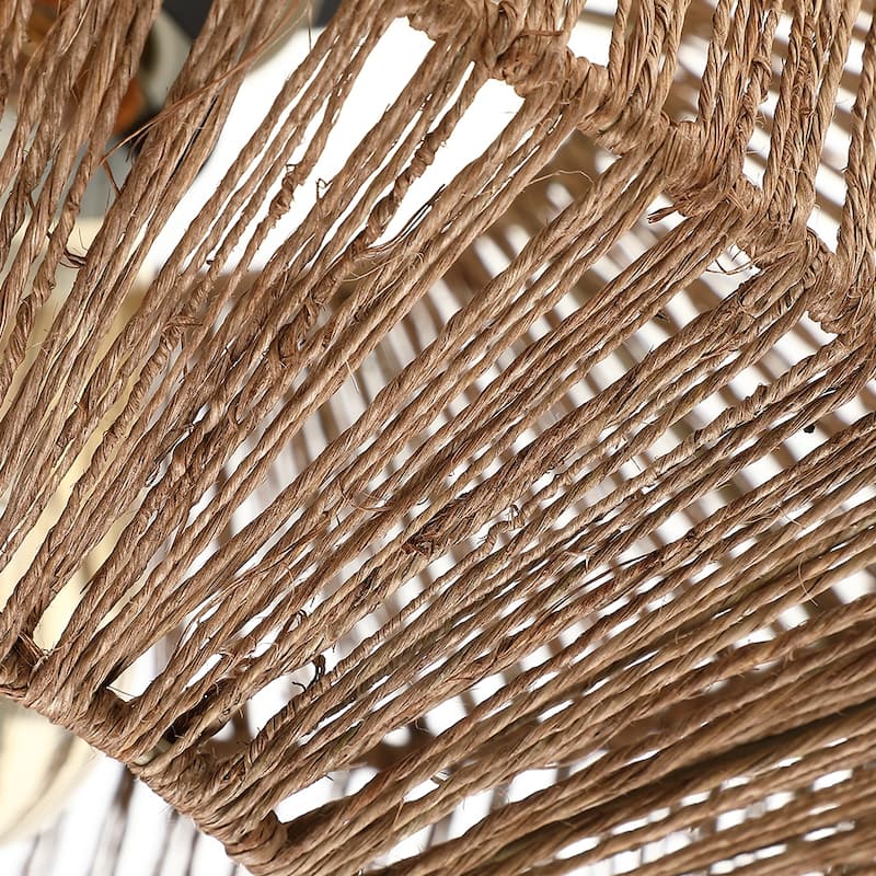 True Fine Bohemian Natural Jute Rope Semi Flush Mount Ceiling Light with Black Hardware