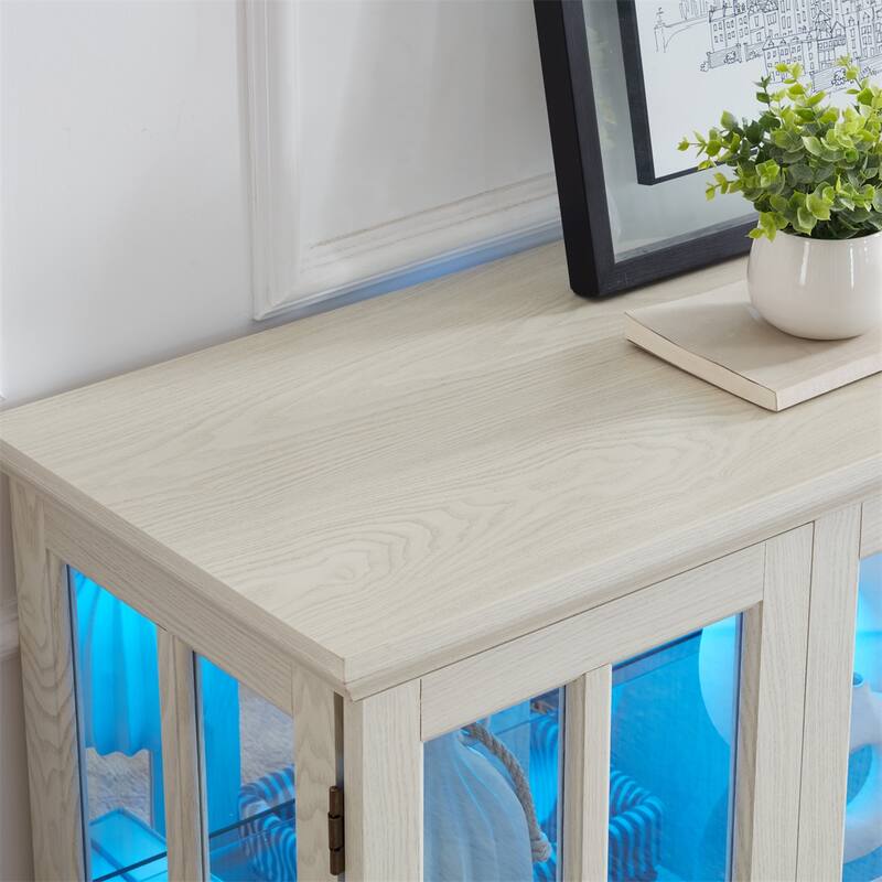 LED Antique Glass Curio Display Cabinet Showcase with 4 Lattice Doors