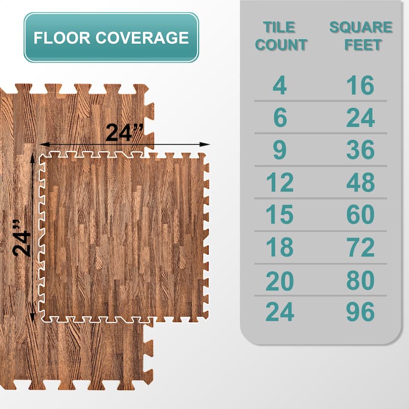 Sorbus Wood grain floor foam mat for home and office - Set of 24