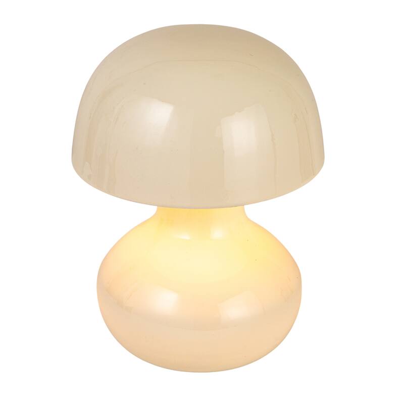 Enameled Metal Mushroom Shaped Table Lamp with Inline Switch, Ivory Color - 8.0"L x 8.0"W x 10.3"H