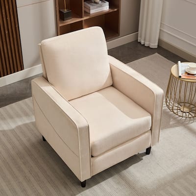 Modern Linen Fabric Armchair, Mid-Century Accent Chair with Double Side Pockets, Reading Sofa Chair, Multi-Scene Seats