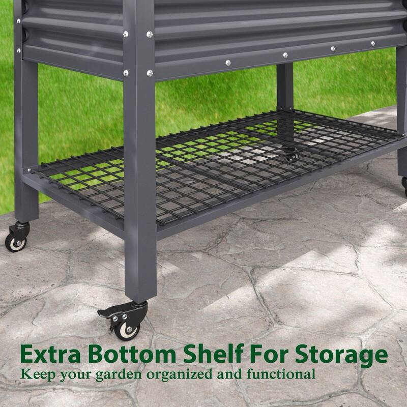 VEIKOUS 7.8 Cu.ft Galvanized Steel Raised Garden Bed, Large Outdoor Planter Box with Drainage Holes, Wheels