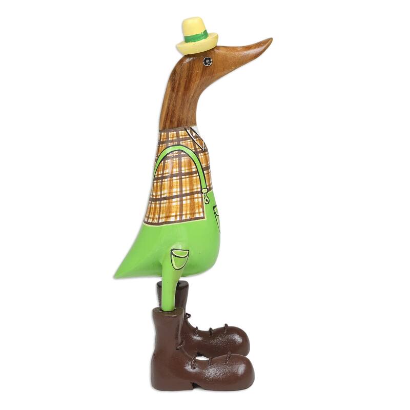 Novica Handmade Gardener Duck Bamboo Root And Teak Wood Figurine