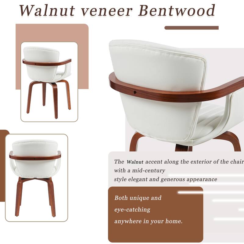 Mid-Century Modern Bentwood Swivel Dining Chairs (Set of 2) - Heat-Pressed PU Leather Accent Chairs