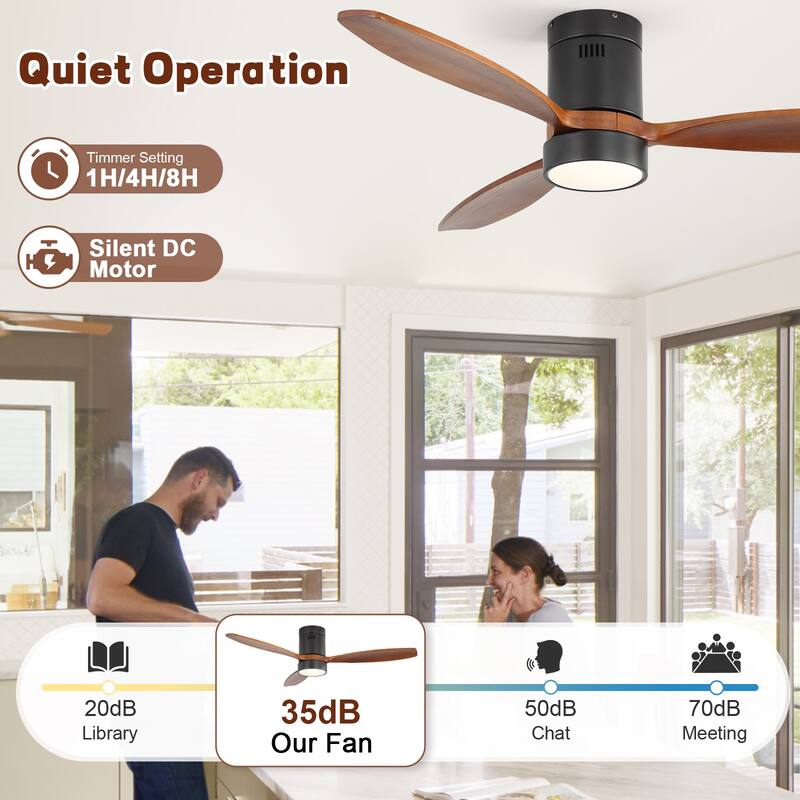 Sofucor 52 Inch Noiseless Flush Mount Ceiling Fan with Remote/Smart App Control,Dimmable Lights Optional,Reversible Motor