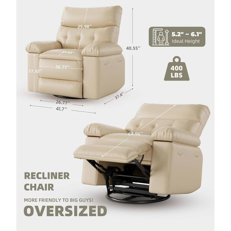 360° Rocker Swivel Recliner, Oversized Wide