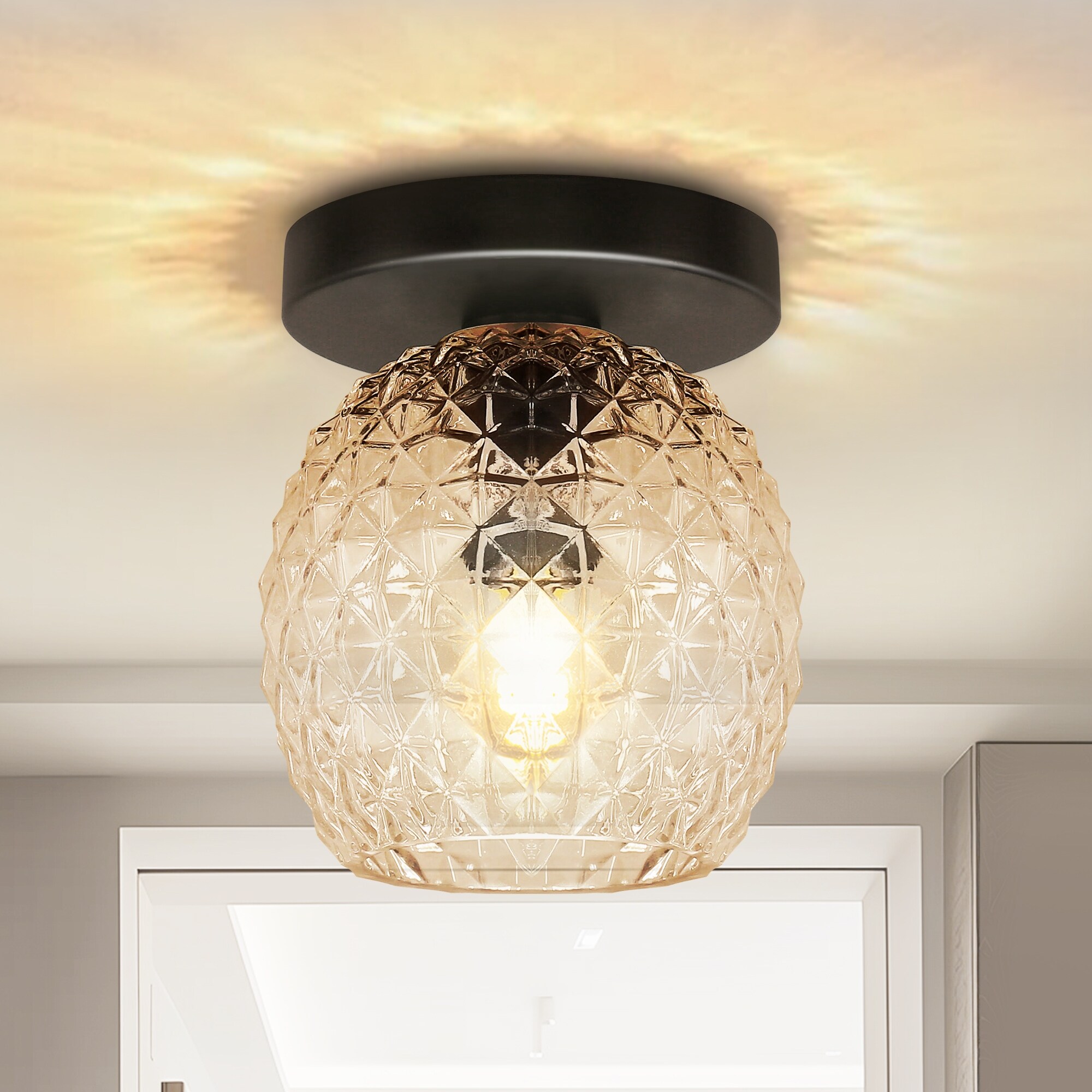 Semi Flush Mount Ceiling Light Nordic Glass Pendant Lamp Shade Ceiling Light Fixture for Farmhouse Kitchen Hallway Entryway Silver