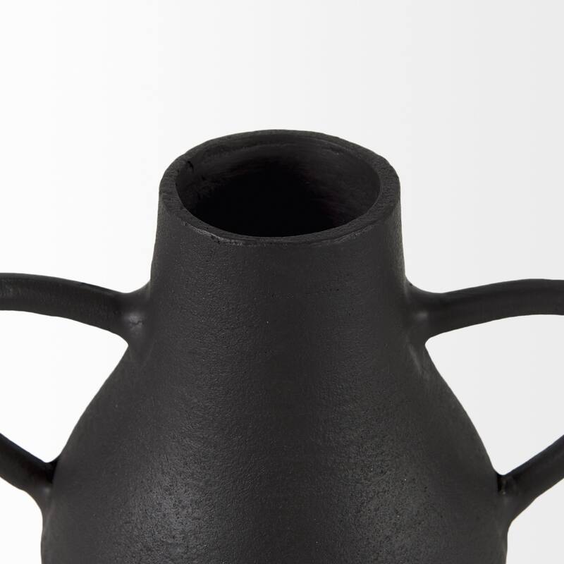 Black Ceramic Matte Oval Jug Vase with Three Legs, Handmade Distressed Rustic Design
