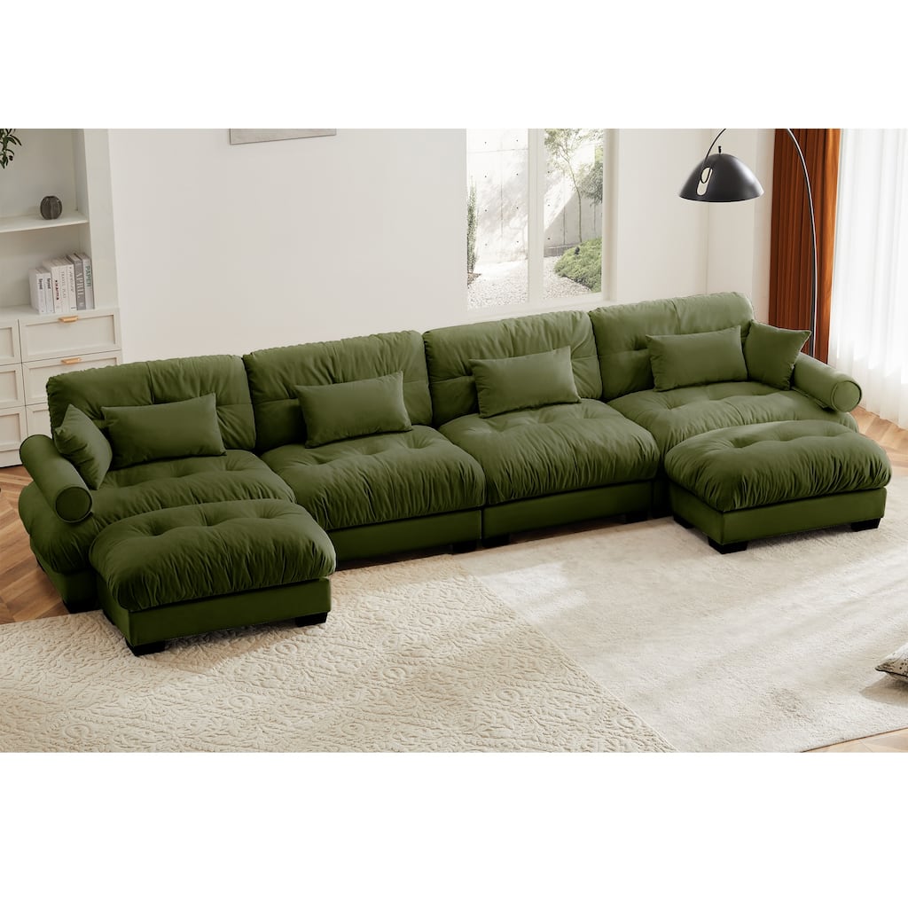 U Shaped Sectional Sofa Cloud Couch with Movable Ottomans,Convertible Deep 4 Seater Modern Velvet Comfy Upholstered Corner Couch