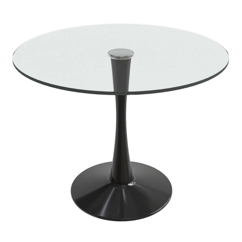 Bristol Round Dining Table with Glass Top and Steel Pedestal Base for Kitchen and Dining Room - Black - 40" Wide