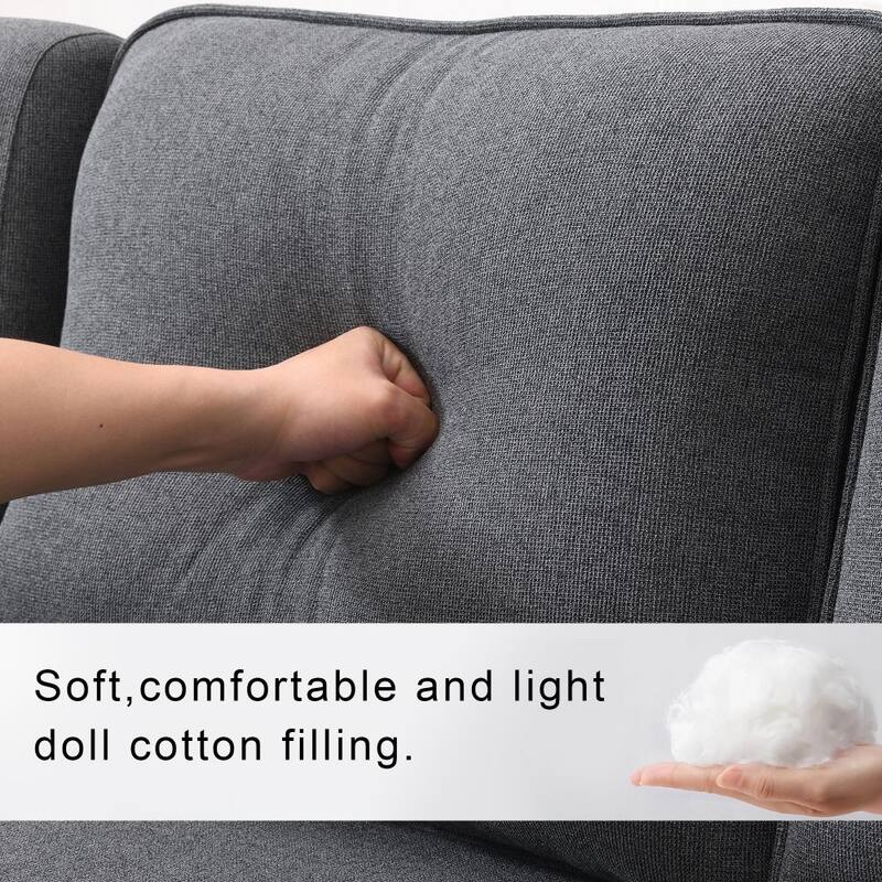 104" 4-Seater Modern Linen Fabric Sofa with Armrest Pockets and 4 Pillows
