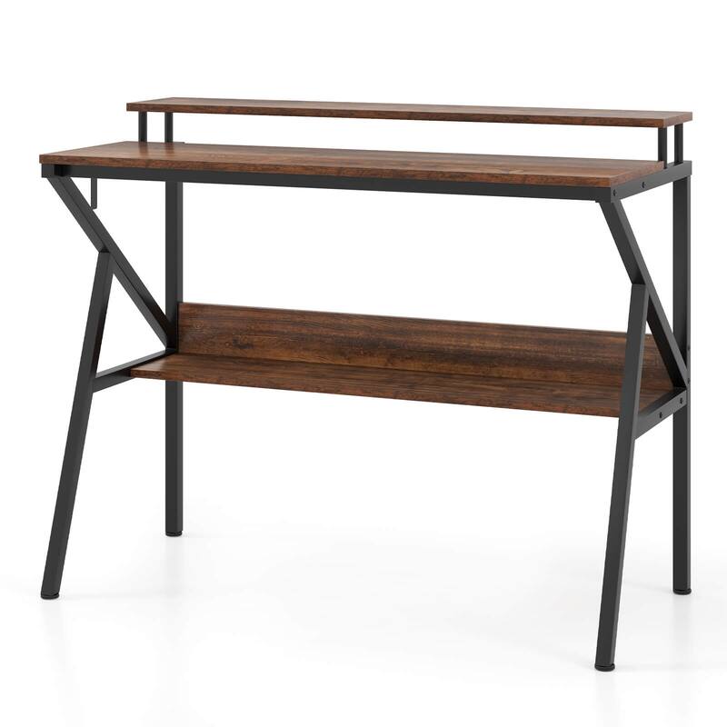 Costway Home Office Desk with Monitor Stand, Open Shelf & Metal Frame, - See Details
