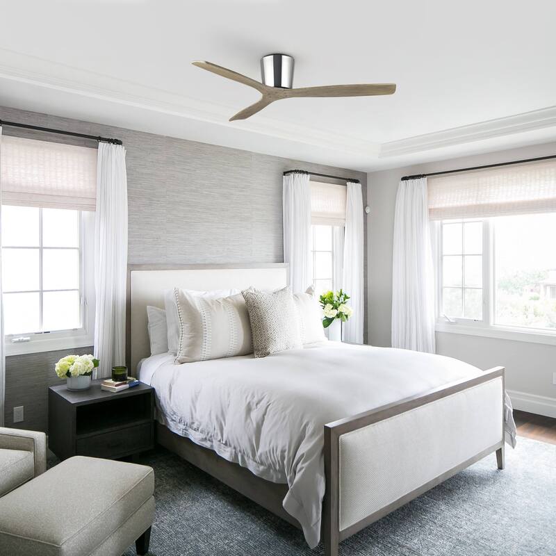 54" Farmhouse Gold Solid Wood Flush Mount Ceiling Fan without Light
