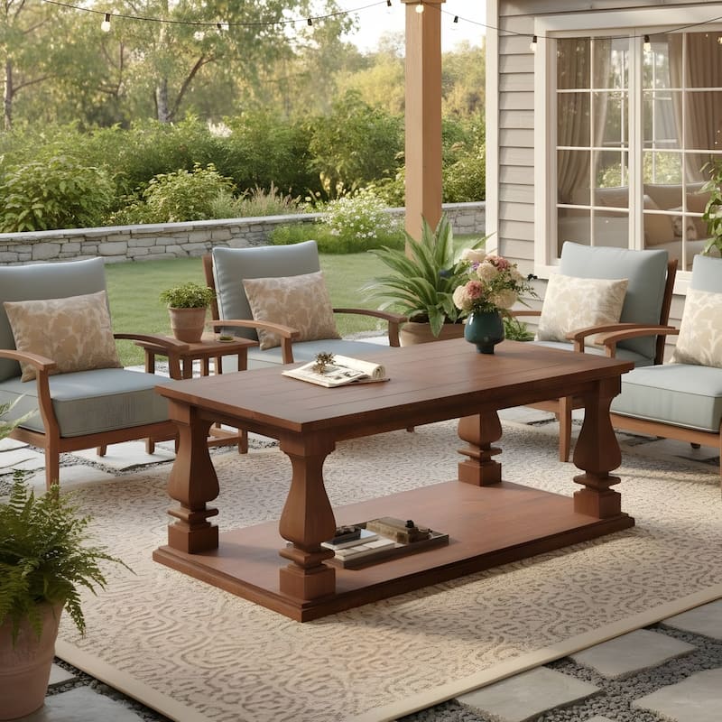 Farmhouse Coffee Table with Open Bottom Shelf for Living Room