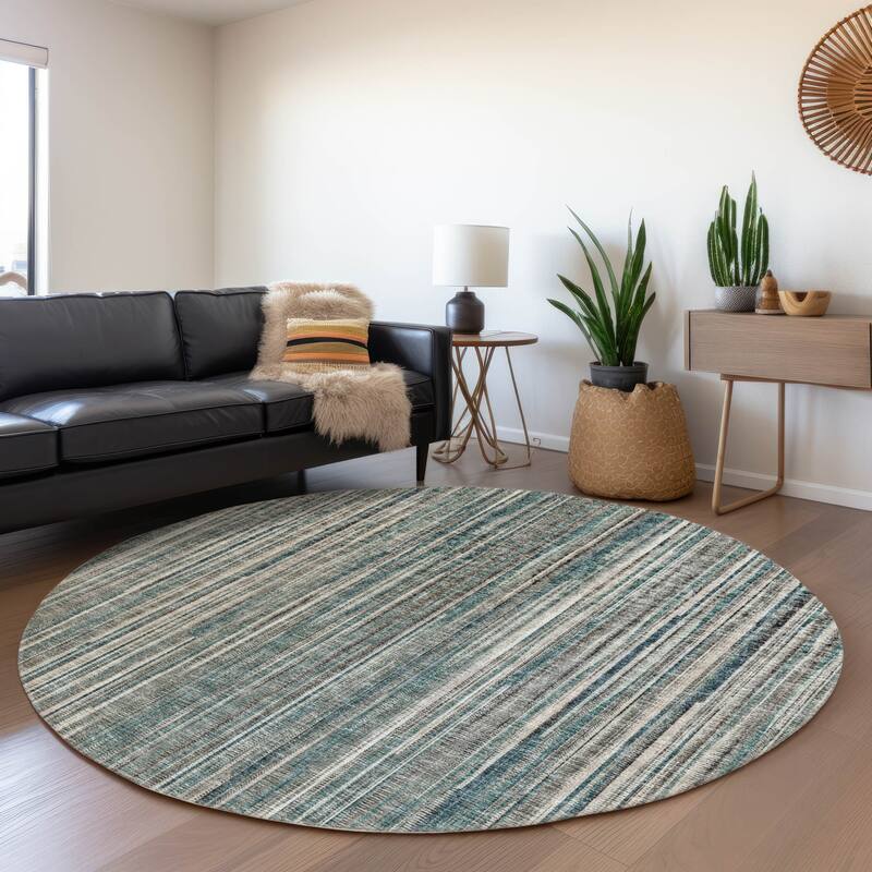 Premium Washable Super Soft Modern Stripes Mayfield Rug - Peacock - 8' x 8' - Round