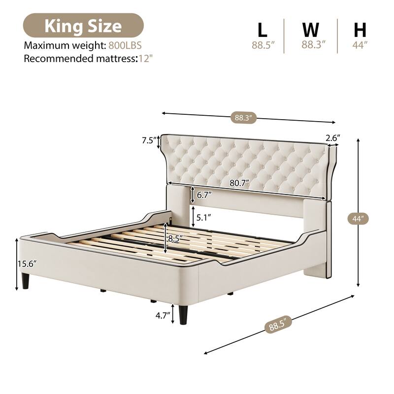 Christopher Knight Home - Aveline Modern Upholstered Platform Bed with Curved Back Headboard and Button Tufted Design