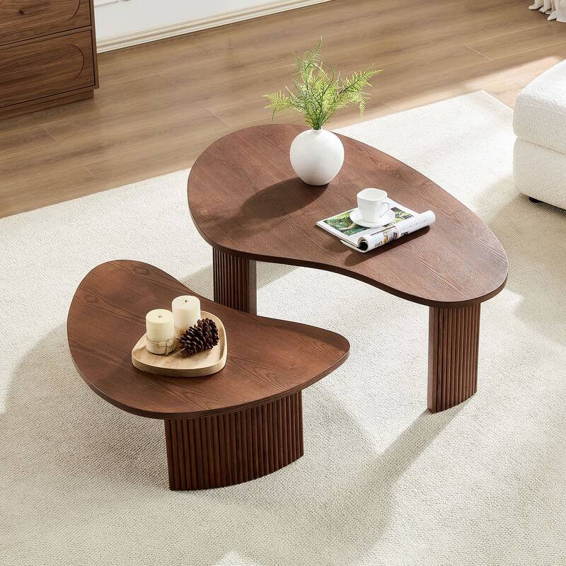 2-Piece Modern Irregular Shape Coffee Table Set for Living Room, Easy Assembly, Nesting Coffee Tables