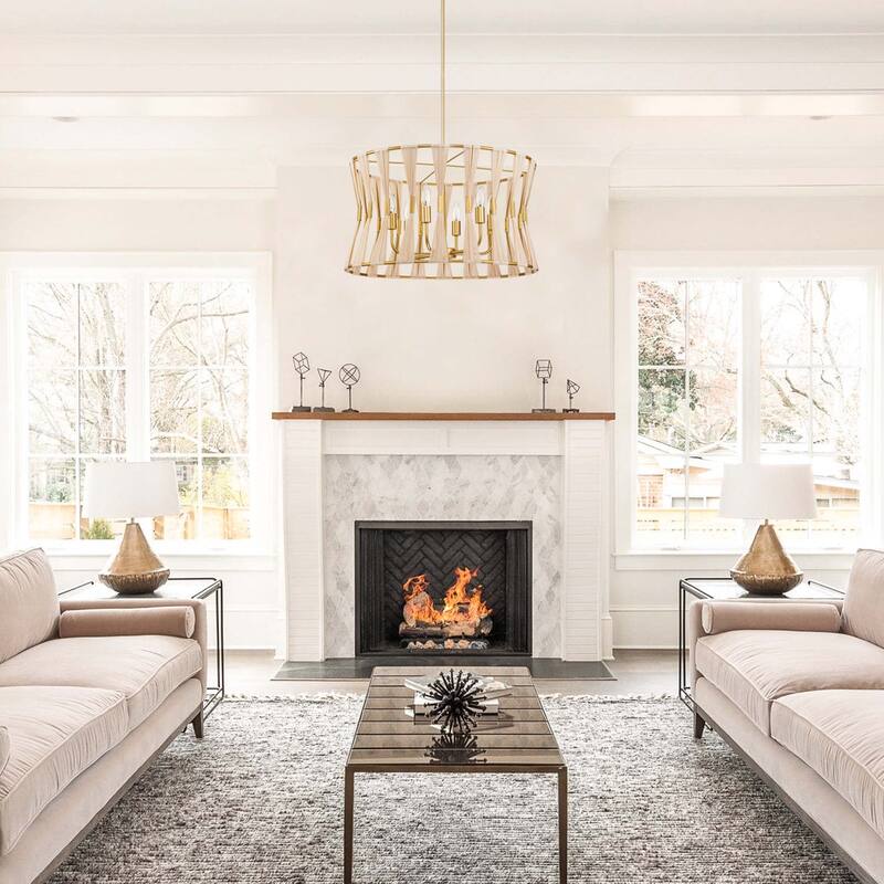 6-light Modern Boho Hand-wrapped Woven Chandelier Natural Ivory Rope Fabric Drum Pendant Light