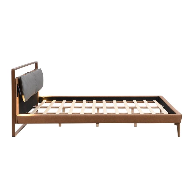 Leather Bed with 2pcs Night Lights