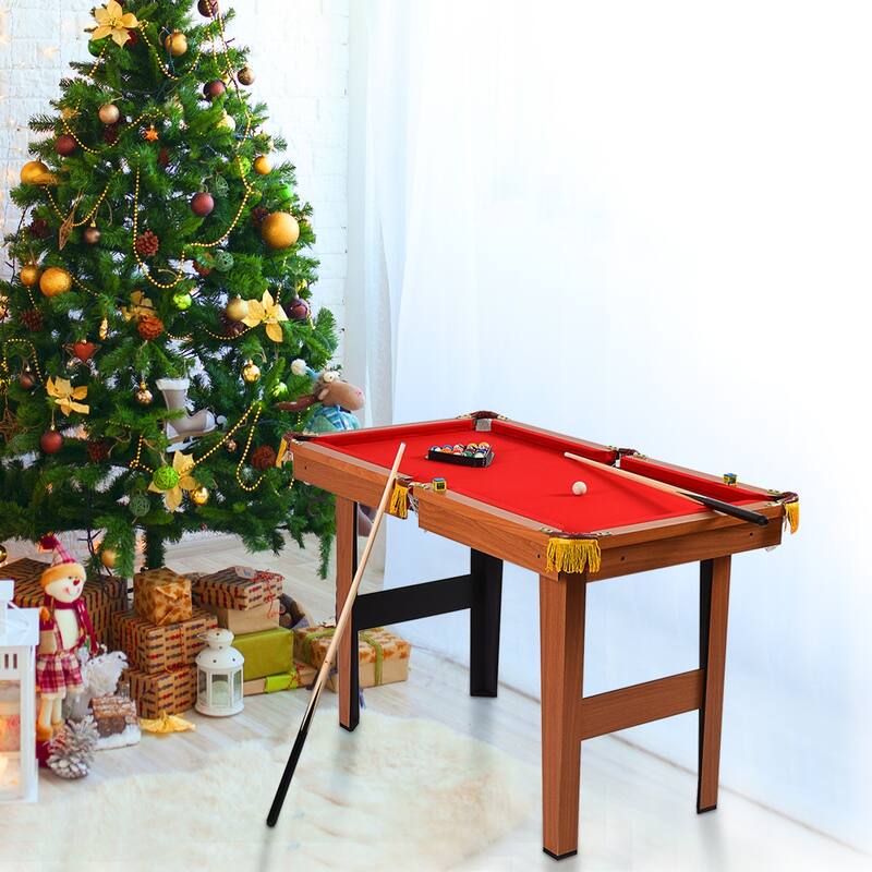 Costway 48'' Mini Table Top Pool Table Game Billiard Set Cues Balls - 48''L x 26''W x 30''H