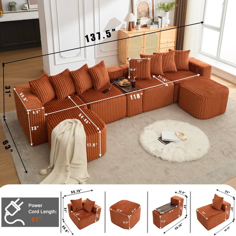 137.5" Oversize Movable Modular Sofa