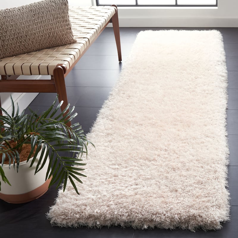 SAFAVIEH Bahija Rudina Luxe Shaggy 3 inch-thick Area Rug - 2'3" x 12' Runner - Bone
