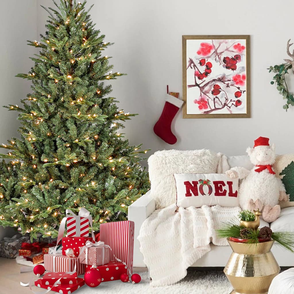 5FT Full-Shape Christmas Tree with 350 UL Lights-PE/PVC Mixed Branches,1129 Tips, Wide Base,Hinged Structure,Metal Stand