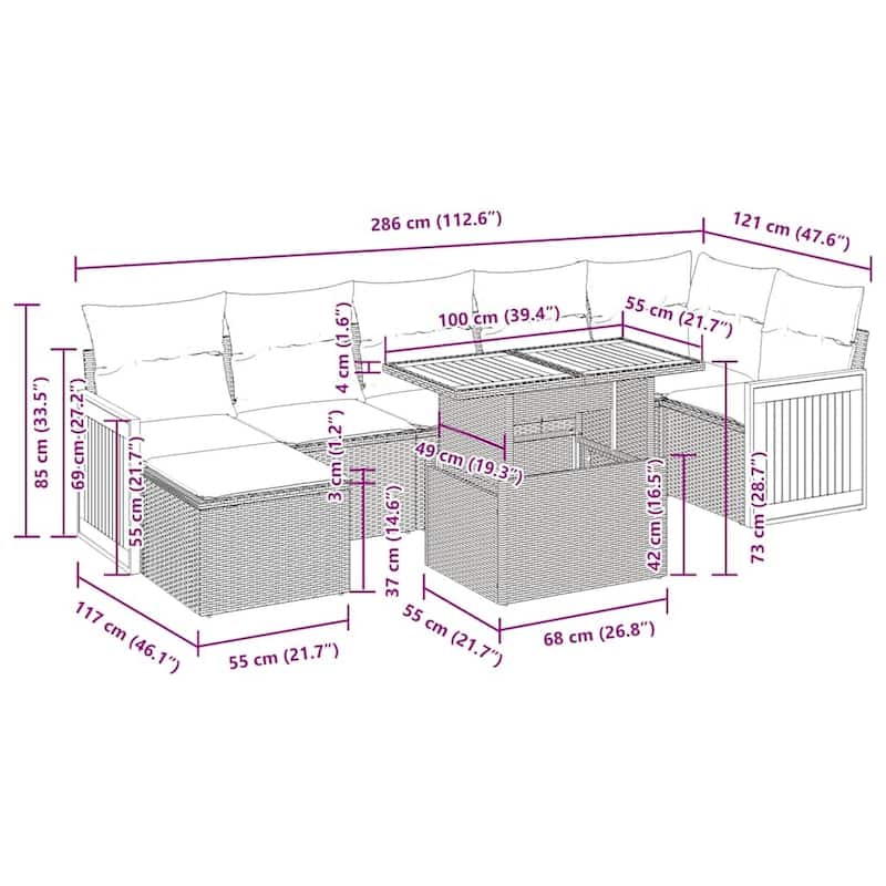 vidaXL Garden Sofa Set Black, White - 112.6 x 47.6 x 33.5