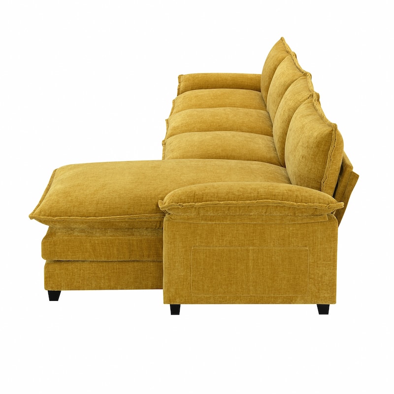 Chenille Upholstered Sectional Sofa with Chaise and Storage Pockets, 5 Seat Lounge Cloud Couch L-shaped Recliner Couches
