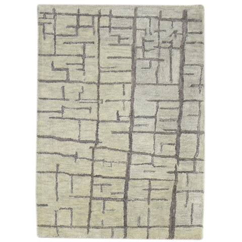 One of a Kind Hand-Tufted Modern 2' x 3' Geometric Wool Green Rug - 2' x 3'