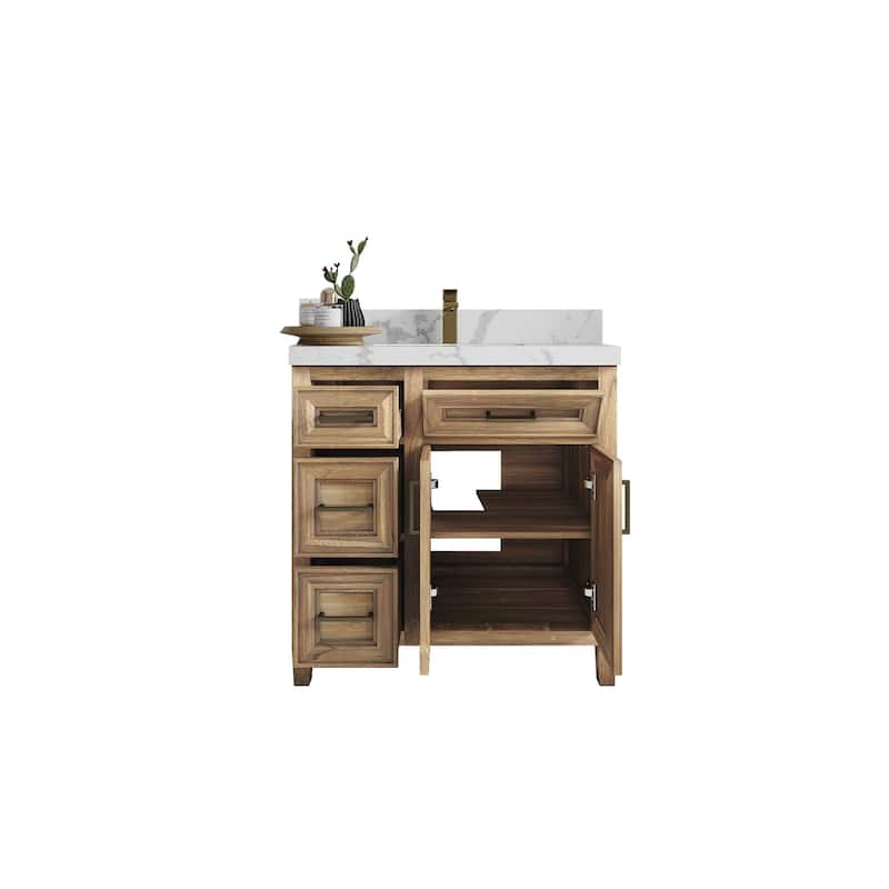 Willow Collections 36 in. W x 22 in. D Santa Monica Teak Bathroom Vanity Center with Countertop