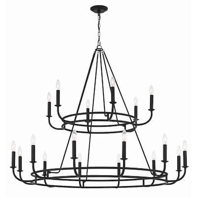 Bailey 18 Light Matte Black Chandelier - 48"W x 39"H