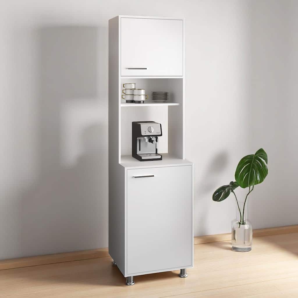 Freestanding White Pantry Cabinet with Open Center Shelf, Upper & Lower Doors, Compact Kitchen Storage