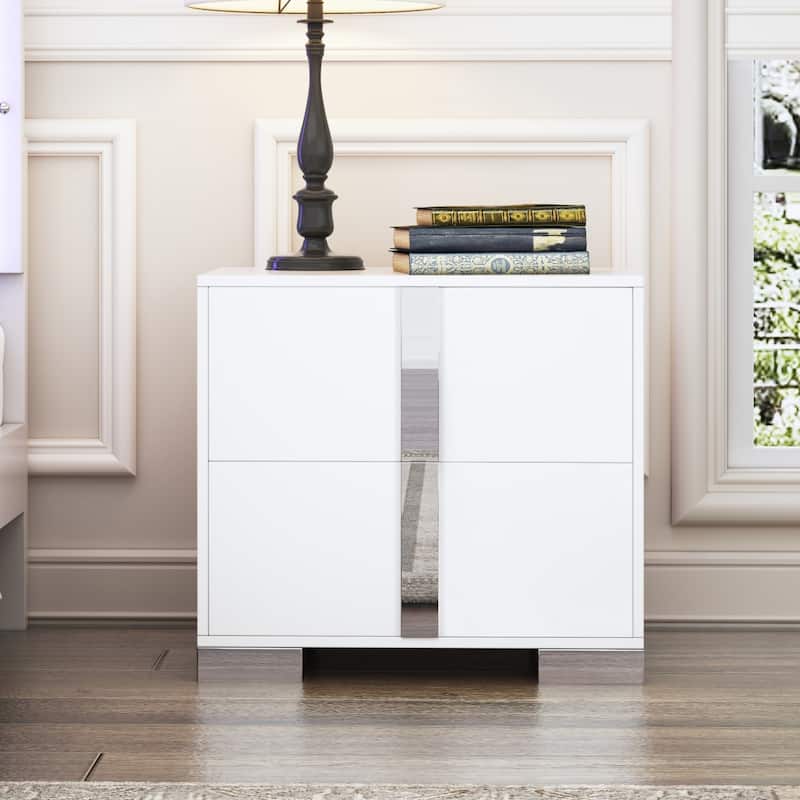 23.3" Elegant Nightstand Classic Bedside Storage with Metal Foot and 2 Drawers