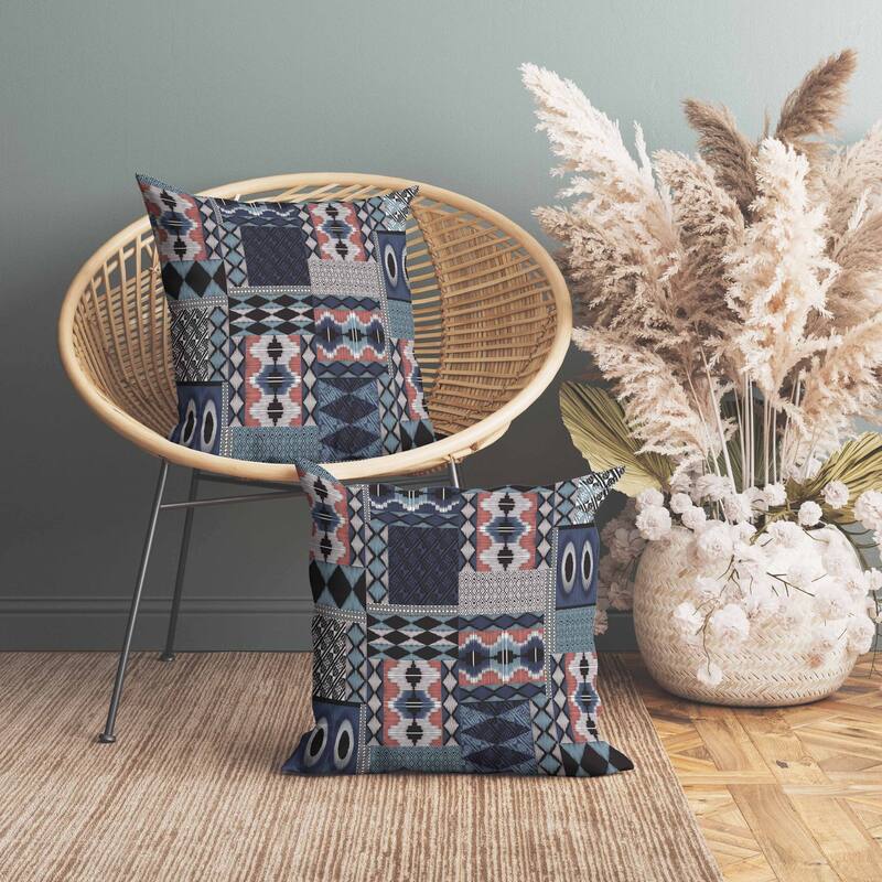 Patched Perfection Faux Suede Reversible Throw Pillow Blue and White