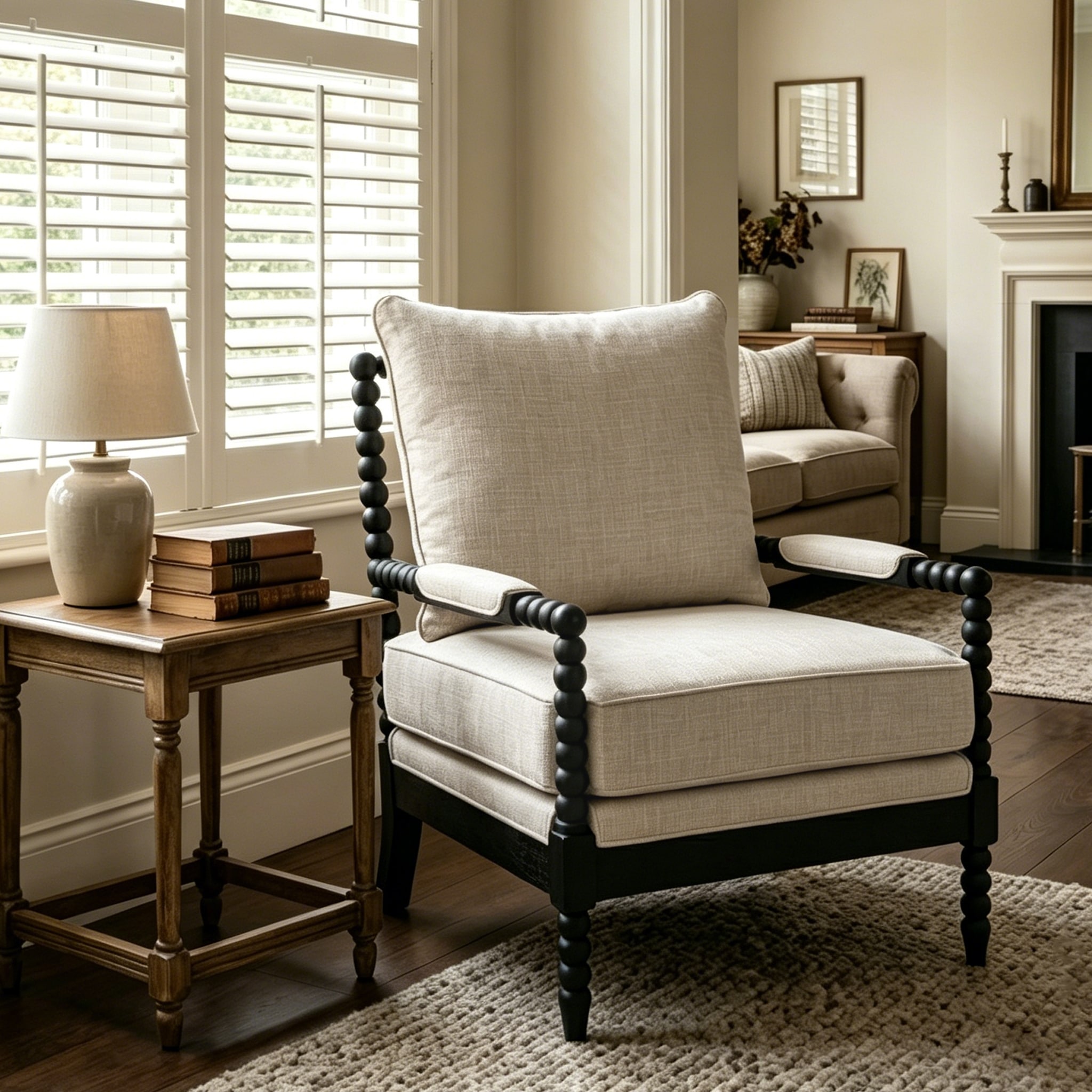 High Back Accent Chair with Rubber Wood Frame, Modern Upholstered ArmChair