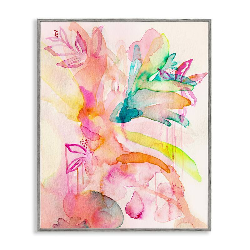 Stupell Watercolor Island Florals Framed Giclee Art Design By Gemma Bardot - 24 x 30 - Grey